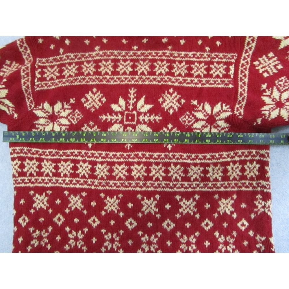 J. CREW  Sweater Mens XL Red Oarsman Snowflake Fair Isle Nordic Hand Knit - Picture 5 of 9